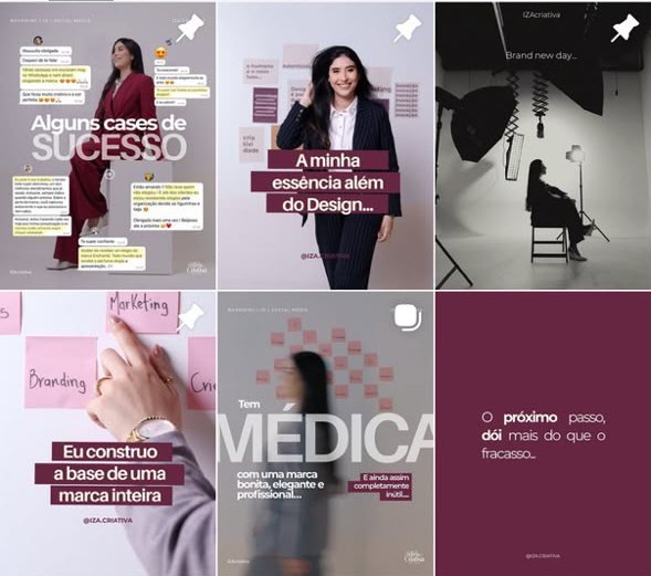 Detalhe de posts de social media com identidade visual aplicada