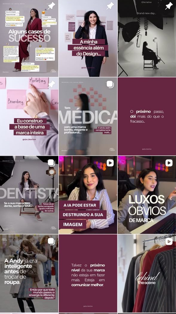 Grade de feed do Instagram com posts estratégicos de social media
